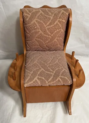 Vintage Handmade Wood Padded Rocking Chair Spool Holder W/ Drawer Sewing Caddy • $14.99