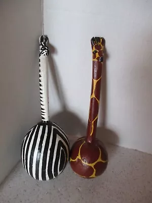 Maracas 2 Hand Carved & Painted Animal Pattern Zebra & Giraffe Both 12  L.vg • $16