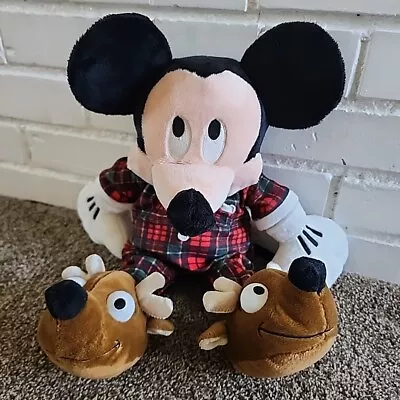 Disney Store Mickey Mouse Stuffed Animal Plush 16  Pajamas Plaid Christmas PJs • $12