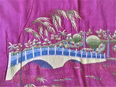 Vtg Antique Chinese Silk Satin Hand Embroider Bedspread 2 Pillow Cases *as Is* • $75