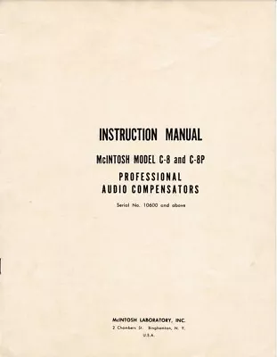McIntosh Model C-8 & C-8P Professional Audio Compensators Manual | SCAN + PDF • $14.99