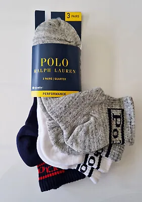 Polo Ralph Lauren Socks Mens 3 Pairs Quarter Ankle Size U.K 8-11 Brand New • £19.99