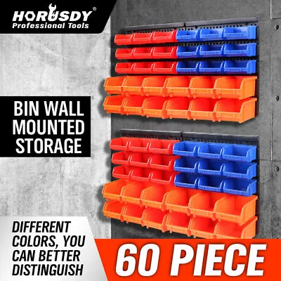 $54.99 • Buy 60Pc Tool Storage Bins Parts Box Shed Workshop Organiser & 2 Wall Mounted Boards