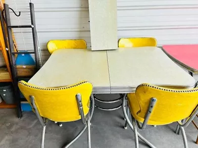 VINTAGE MID CENTURY IDEAL Charm Dinette Yellow Kitchen Table Set 4 Chairs & Leaf • $550