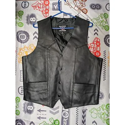 Allstate Leather Vest Mens Medium Black Rider Leather Snap Up Motorcycle Vest • $29.99