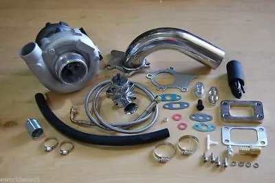 T3/T4 Hybrid Turbocharger Kit T3 T4 Turbo -4an Line Kit Pipe BOV Stage 1 • $396.28