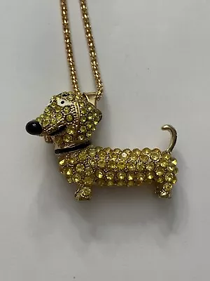 GOLD RHINESTONE Dachshund Dog Necklace-FJ73063 • $13.50