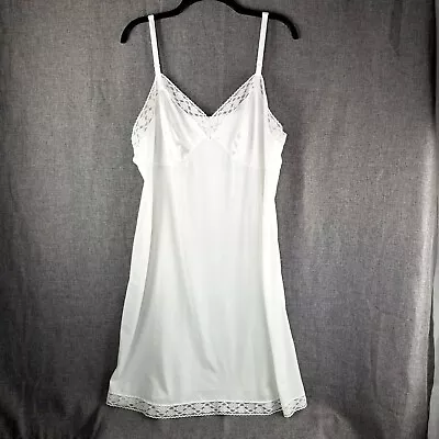 Vintage Vanity Fair Full Slip White Nylon Lace Trim 10-803 Size XL / 44 Slinky • $21.95