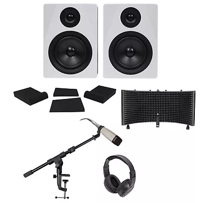 2 Rockville 5.25  250w Powered Studio Monitors+Mic+Headphones+Stand+Shield+Pads • $296.90