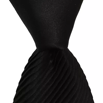 BRIONI Men's PLEATED 100% Silk XL Necktie ITALY Luxury SOLID Black EUC Rare • $159.99