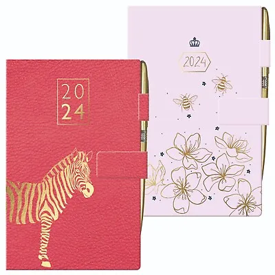 2024 Diary A5 Day To Page Hard Backed Soft Touch Stepped Index Pen Magnetic Tab • £4.95