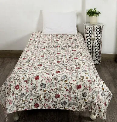 £40.79 • Buy Indian Hand Block Kantha Twin Size Quilt Cotton Floral Bedspread Blanket Throw