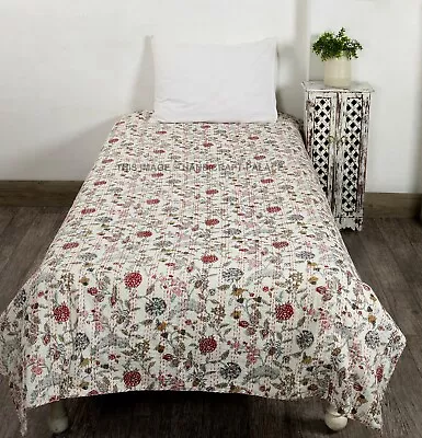 £40.79 • Buy Indian Hand Block Kantha Twin Size Quilt Cotton Floral Bedspread Blanket Throw