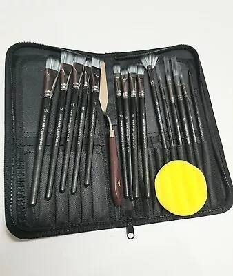 Artist Paint Brush Gift Set 15pc Set.  . Palette Tool Sponge & Soft Case • £13.38