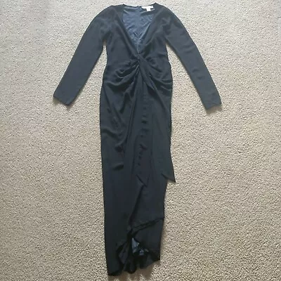 Maurie And Eve Size 8 Maxi Black Dress V Neck Long Sleeve Tulip Tie Up Front  • $22.52