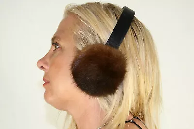 New Brown Mink Fur Ear Muffs Leather Band Efurs4less • $36.99