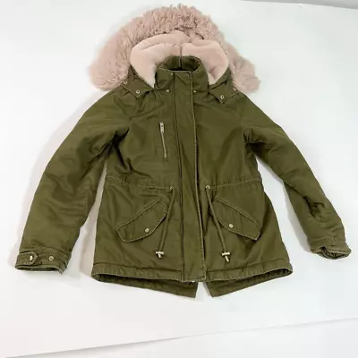 Vero Moda Jacket Coat Womens Small Gray Pink Faux Fur Hood Parka Ladies • $25.27