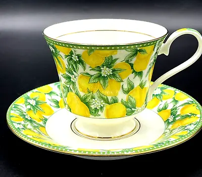 HAENG NAM Bone China Tea Cup And Saucer KOREA 7126 Green Yellow Floral RARE • $51.49