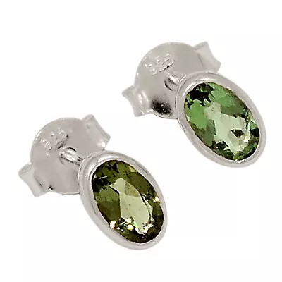 Faceted Natural Moldavite 925 Sterling Silver Earrings - Stud SY4 CE28582 • $16.99