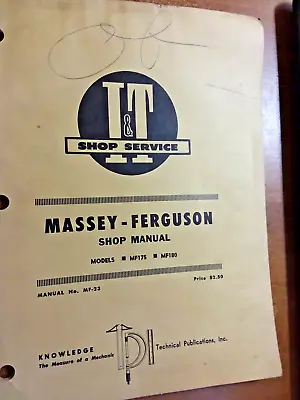 Vintage  Massey-Ferguson MF 175 180 Shop Tractor Manual • $10.17