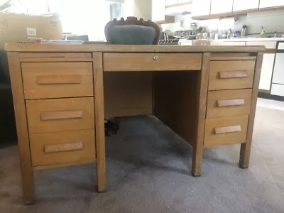 Antique Solid Oak Teacher's Desk And Chair • $350