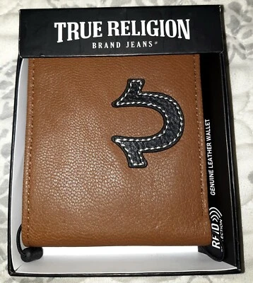 $27.97 • Buy True Religion Brand Mens Weston Genuine Leather BiFold Wallet Brown RFID NIB