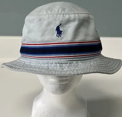 POLO Ralph Lauren Light Blue Cotton Bucket Hat L/XL Vintage 90s Blue Pony Band • $39.99