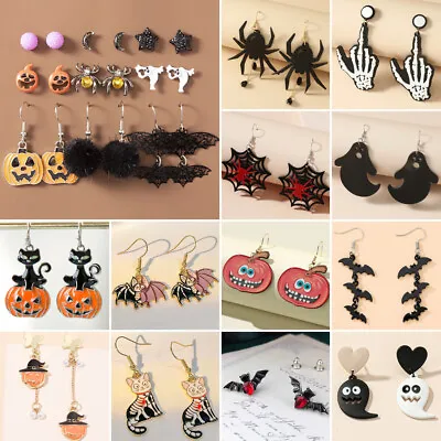 Wholesale Pumpkin Skull Bat Cat Earrings Drop Dangle Halloween Women Jewelry Hot • $1.98