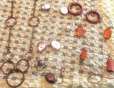$1.99 • Buy LOT 3  Vintage  LONG Necklaces Shades Of Brown & Silver