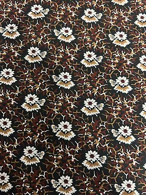 2.5 Metres Brown Floral Abstract 100% Cotton Fabric. • £12.50