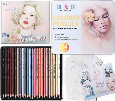 H & B Coloured PencilProfessional Skin Tone Colored Pencils Charcoal Drawing Pe • £35.28