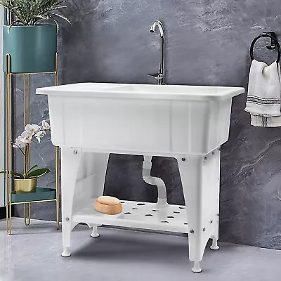 White Utility Sink Laundry Tub Freestanding Sink Wash Station W/ Faucet Home • $150