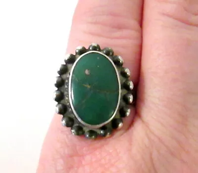 Vintage Sterling Silver & Turquoise Ring Size Approx 7 Marked STERLING • $59.99