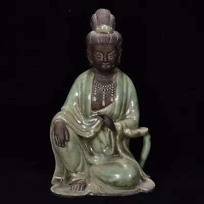 11.0  China Antique Song Dynasty Long Quan Kiln Porcelain Green Guan Yin Statue • $339.99