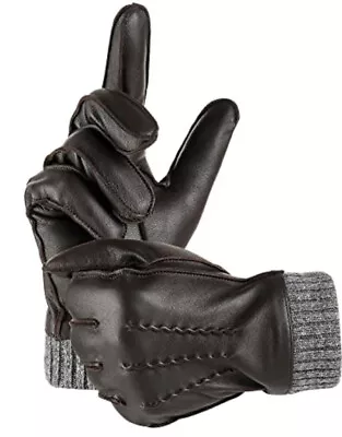 Winter Warm Genuine Leather Gloves Cashmere Lined Driving Motorcycle Gloves • £10.85