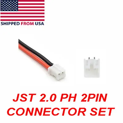 Mini Micro JST 2.0 PH 2-Pin Connector Plug With Wires Cables 100mm Or 4 Inch • $1.50