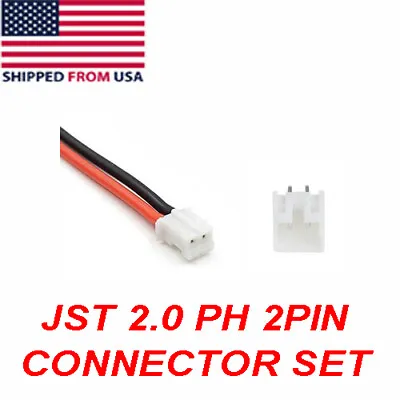 Mini Micro JST 2.0 PH 2-Pin Connector Plug With Wires Cables 200mm Or 8 Inches • $1.65