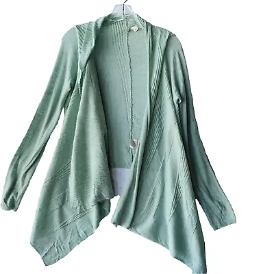 Moth Anthropologie Green Boho Open Front Waterfall Knit Cardigan Long Sleeve M • $18