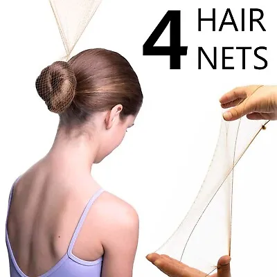 4 LIGHT BROWN HAIR NETS Fine Mesh Bun Cover Wrap Dance Ballet Catering BRUNETTE • £2.74