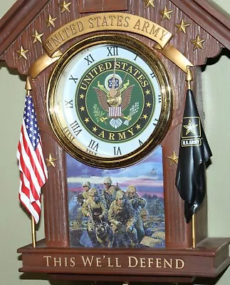 UNITED STATES ARMY Vtg BRADFORD EXCHANGE Cuckoo Clock THIS WE'LL DEFEND Musical • $9.99