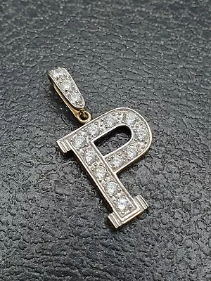 9CT 375 WHITE & YELLOW GOLD & CZ INITIAL LETTER P PENDANT 4.1g • £149.90