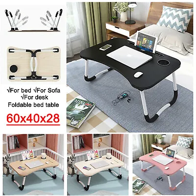 Folding Laptop Table Bed Tray Portable Lap Desk Notebook Foldable Stand Cup Slot • £9.99
