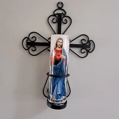 Metal Cross Stonebriar Decorative Scrolled Wall Sconce With Jesus Battery Candle • $8.99