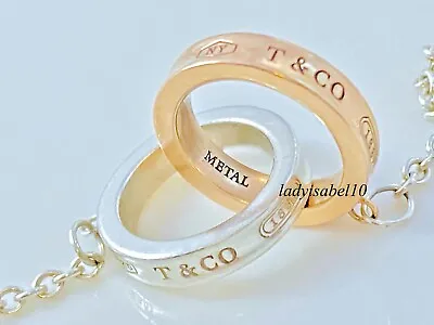 £384.31 • Buy Tiffany & Co. 1837 Interlocking Circles Ring Necklace Silver Rubedo Gold W/ Box