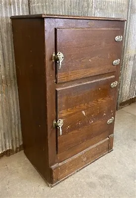 Vintage Oak Icebox Refrigerator 2 Door Ice Chest Primitive Ice Box Furniture A • $785