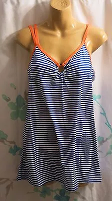 Mainstream Brand Misses Skirted  Swimsuit 1 Pc Swimdress Blue White Orange NWT • $10
