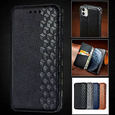 For IPhone 14 13 Pro Max 12 11 SE 7 8 XR Leather Magnetic Flip Wallet Case Cover • £2.95