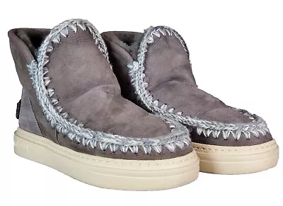 Mou Eskimo Sneaker Bold Glitter Logo Sheepskin Boots In New Gray Women's US 7 • $158.99