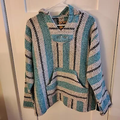 Baja Joe Ron Jon Surf Shop Men's Blue Mexican Blanket Hoodie Sweatshirt Size M • $19.99