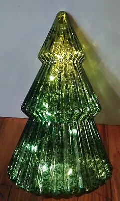 Mercury Glass 10  Tall Light Up Green Christmas Tree Battery Operated • $14.95